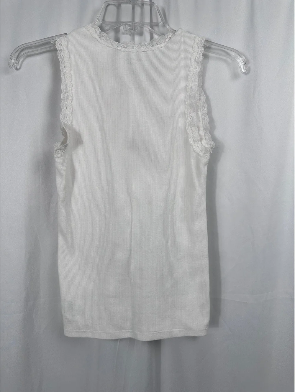 American Eagle White Ribbed Lace Trim Tank Top XS - Picture 5 of 6